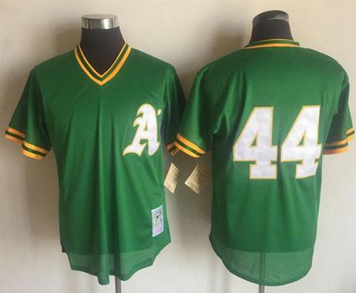 Mitchell And Ness 1987 Athletics #44 Reggie Jackson Green Throwback Stitched MLB Jersey - Click Image to Close